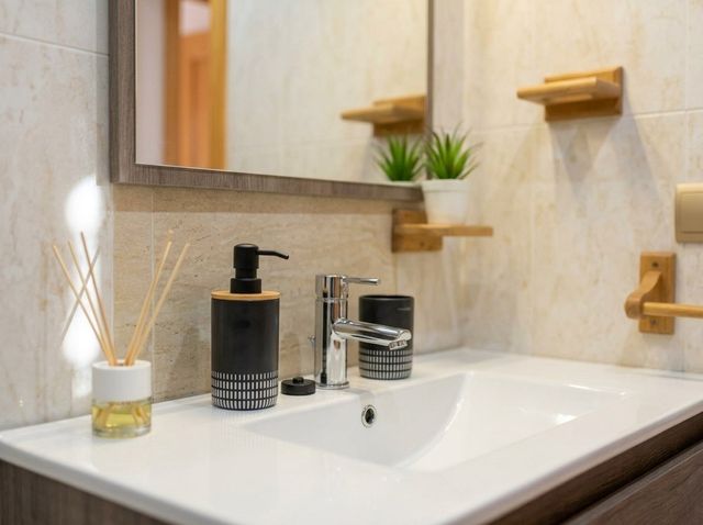Lavabo y espejo del baño